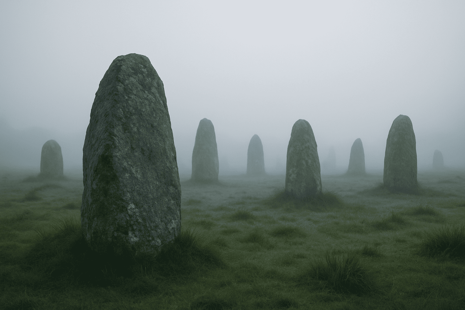 Paysage brumeux avec pierres